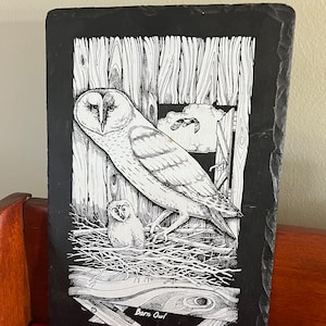 Vintage Barn Owl Slate Wall Hanging, Plaque Jack Crane Cedar Point Souvenir Frank Weng, Etching of Owl, Lover Antiques and Vintage