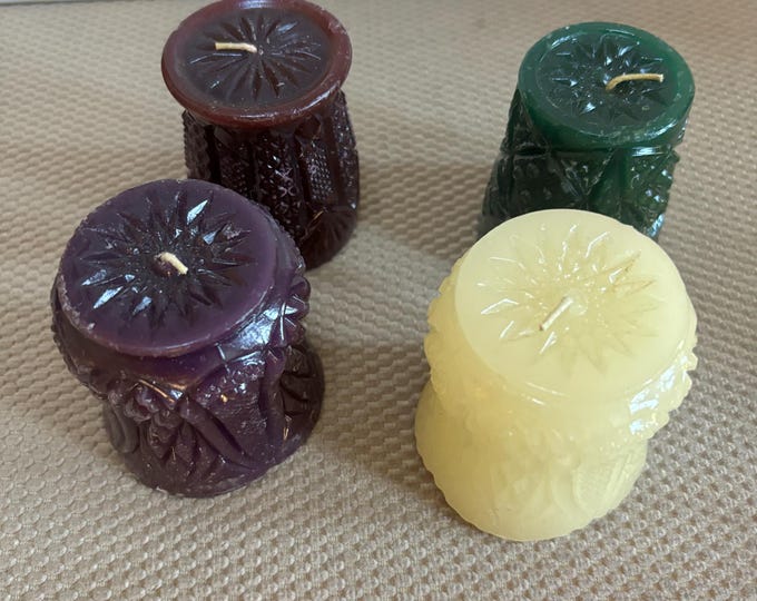 Vintage Kenzie Candles Set of 4 Candles 2 Purple 1 Green 1 White Collectible Candles Set 1 Lover Antiques and Vintage