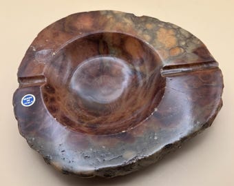 Vintage Italian Stone Ashtray Hand Carved Brown Stone Home Decor Lover Antiques and Vintage