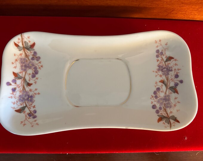 Antique Gutherz Carlsbad Porcelain Purple Florals Dish Tray, Stamped 1460 43, Lover Antiques and Vintage