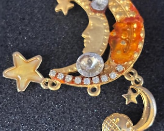 Vintage Celestial Moon Brooch Pin by Bonetto Jewelry