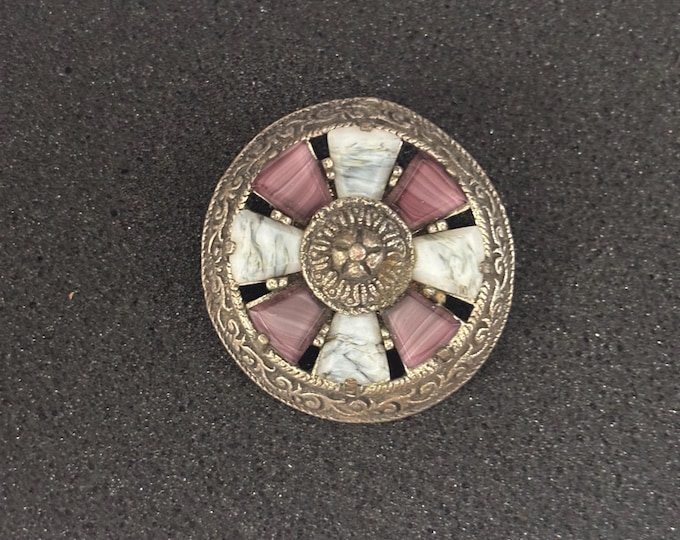 Vintage Miracle Celtic Style Brooch Purple Amethyst Gray Agate Silver Pin Lover Antiques and Vintage