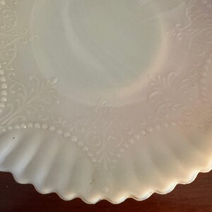 Depression Milk Glass White Monax Petalware Salad Plate, 8” Lace Pattern White Special Glass Plate Lover Antiques and Vintage image 6