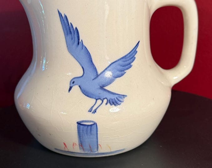 Pineridge Studio Art Pottery Seagull Creamer, Signed by MBC, Hand Painted