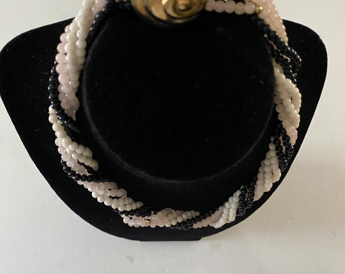 Vintage Three Color Multi Strand Black White Gray Twist Necklace Lover Antiques and Vintage