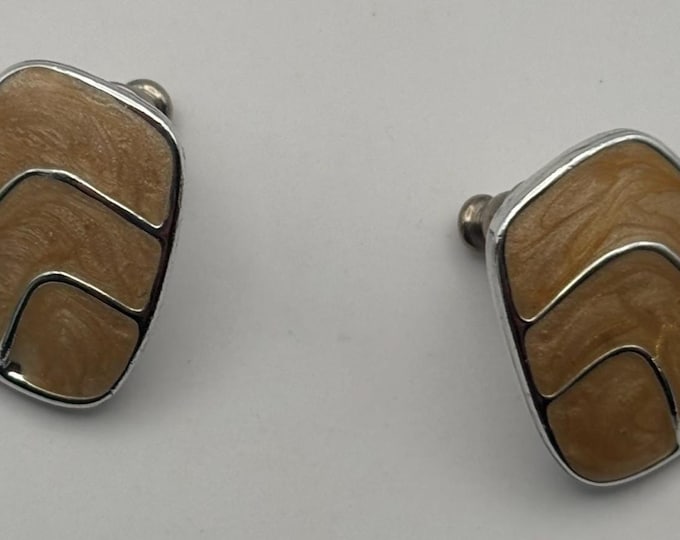 Vintage Mustard Silver Enamel Earrings Lover Antiques and Vintage
