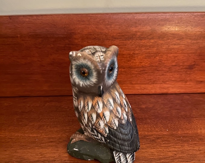 Vintage Carved Stone Owl, Hand Painted Carved Owl, Stone Owl, Lover Antiques and Vintage