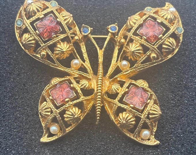 Vintage Avon Pink & Gold Butterfly Brooch Pin Lover Antiques and Vintage