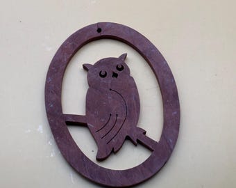 Vintage Laser Cut Wooden Owl Wall Hanging Hardwood Bird Decor Rustic Brown Oval Frame