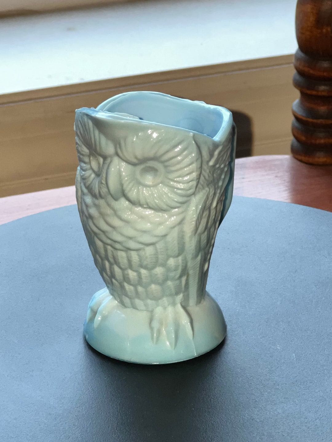 Antique EAPG Owl Blue Glass Toothpick Holder, Blue Owl Art Glass, Owl