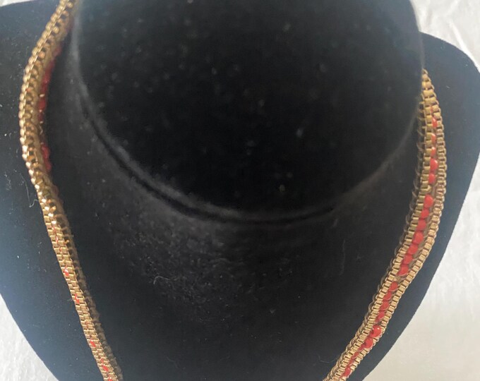 Vintage Gold & Red Striped Necklace Bohemian Jewelry Unique Gifts at Lover Antiques and Vintage