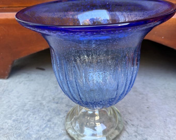 Vintage Cobalt Blue Murano Glass Tall Vase Pretty Elegant Gifts at Lover Antiques and Vintage