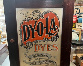 Antique Dy-O-La Wood Cabinet Small Compartment Shelves Rustic General Store Fabric Dye Dyola Dyes Display Tabletop bookcase