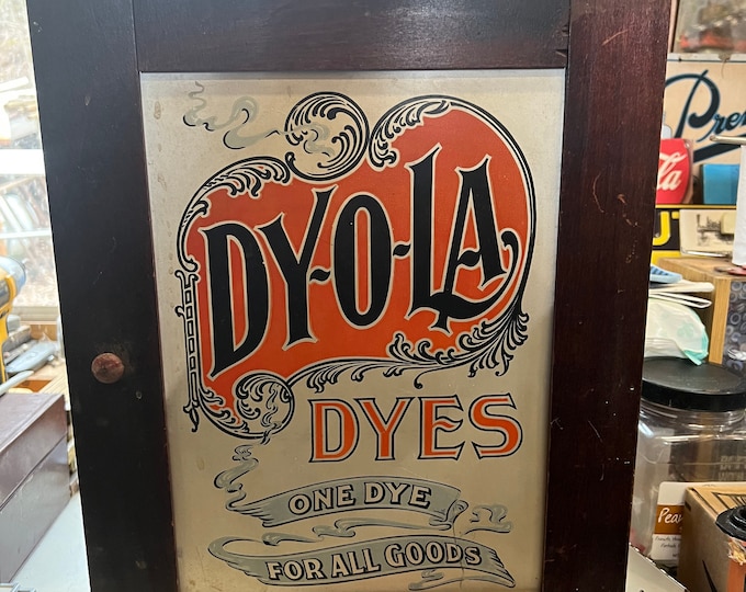 Antique Dy-O-La Wood Cabinet Small Compartment Shelves Rustic General Store Fabric Dye Dyola Dyes Display Tabletop bookcase