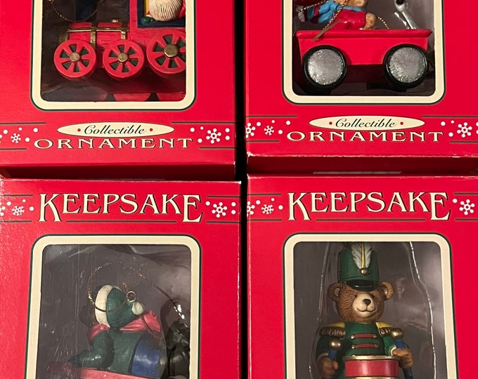 Vintage Keepsake Ornaments Collection Set of 4 Christmas Gift Holiday Ornaments Drummer Boy Sleigh New in Box