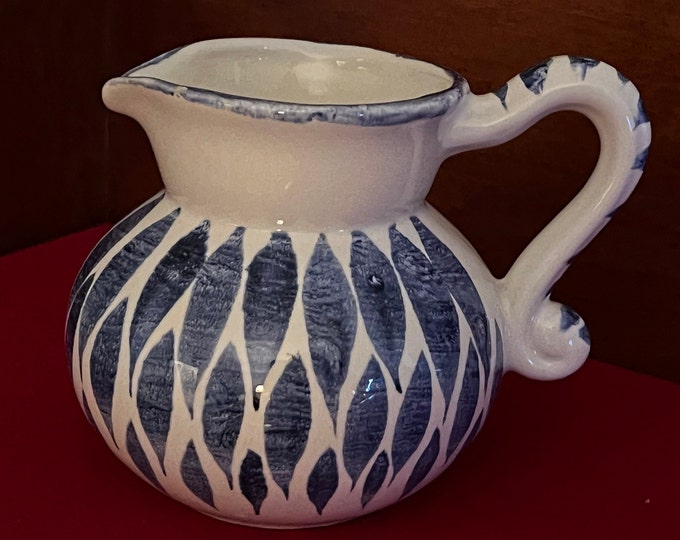 Vintage Ceramic Creamer Mini Pitcher with Blue Lattice Design Home Decor Lover Antiques and Vintage