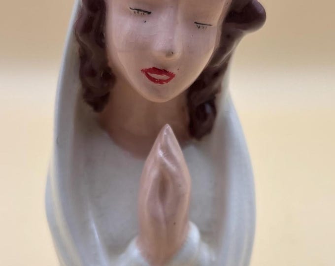 Vintage Praying Madonna Hand Painted Statue Figurine Porcelain Virgin Mary Figure Lover Antiques and Vintage