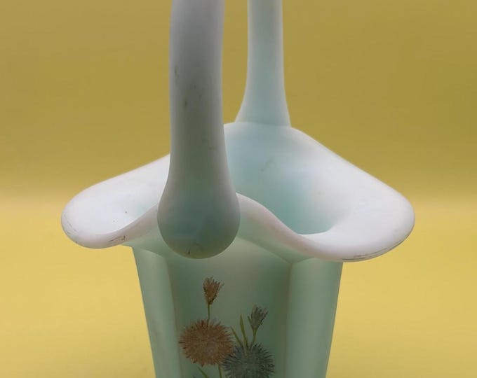 Fenton Art Glass Frosted Asters on Blue Satin Basket Hand Painted by Amy S Lover Antiques and Vintage
