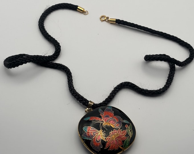 Vintage Cloisonné Butterfly Enamel Doubled Sided Necklace Unique Gift Opportunity Lover Antiques and Vintage