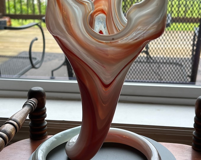 Vintage Murano Tulip Style Cornucopia Hand Blown Vase Orange White Flower Mid Century Modern Tall Lover Antiques and Vintage