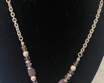 Vintage Silver & Purple Necklace with Abalone Pendant Pretty Jewelry Unique Gifts at Lover Antiques and Vintage