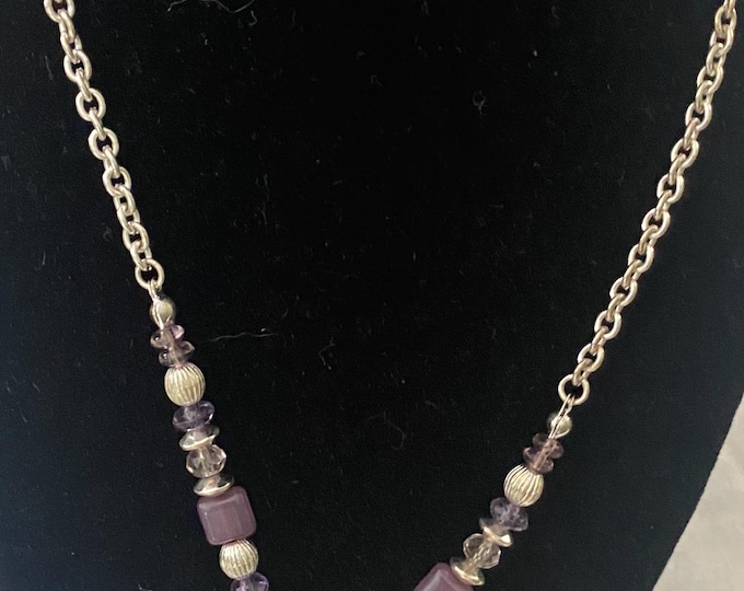 Vintage Silver & Purple Necklace with Abalone Pendant Pretty Jewelry Unique Gifts at Lover Antiques and Vintage