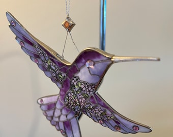 Vintage Hummingbird Stained Glass Art Sun Catcher pink