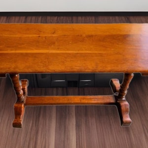 Antique Maple Library Table, Trestle Wood Desk, Rustic Vintage Library Trestle Table, 57x28x30, Lover Antiques, Unique Home Office Furniture