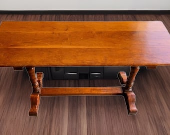 Antique Maple Trestle Library Table: Vintage Wood Desk (57x28x30)