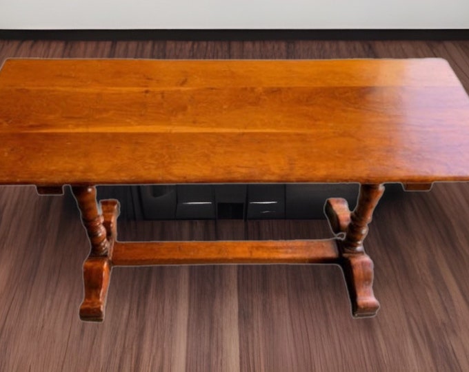 Antique Trestle Library Wood Table, Maple Wood Table, Desk, Vintage Maple Library Trestle Table, Lover Antiques and Vintage