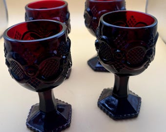 Vintage Collection of 9 Avon Ruby Red Glasses Wine Goblets Red Glass Cups Lover Antiques and Vintage