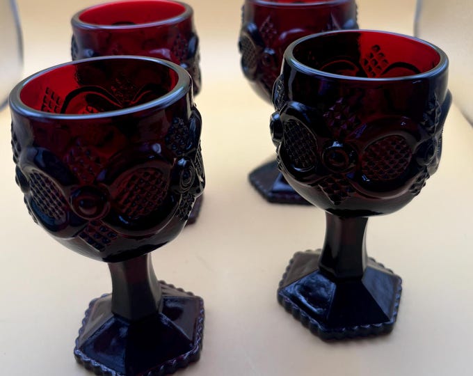 Vintage Collection of 9 Avon Ruby Red Glasses Wine Goblets Red Glass Cups Lover Antiques and Vintage