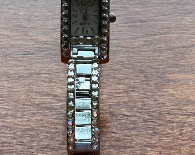 Vintage Rhinestones & Silver Sparkly Watch quartz jewelry Lover Antiques and Vintage