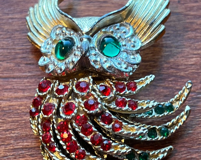 Vintage stunning owl colorful brooch pin Art great gift owls animal jewelry gift idea