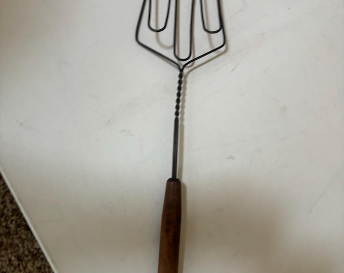 Antique Hot Dog Roller Cooker Wire with Wood Handle Primitive Grill Tool Lover Antiques and Vintage