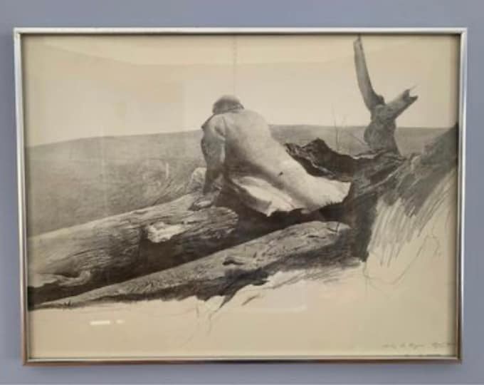 Andrew Wyeth black and white pencil sketch print titled, "Study For April Wind" Created this in 1952