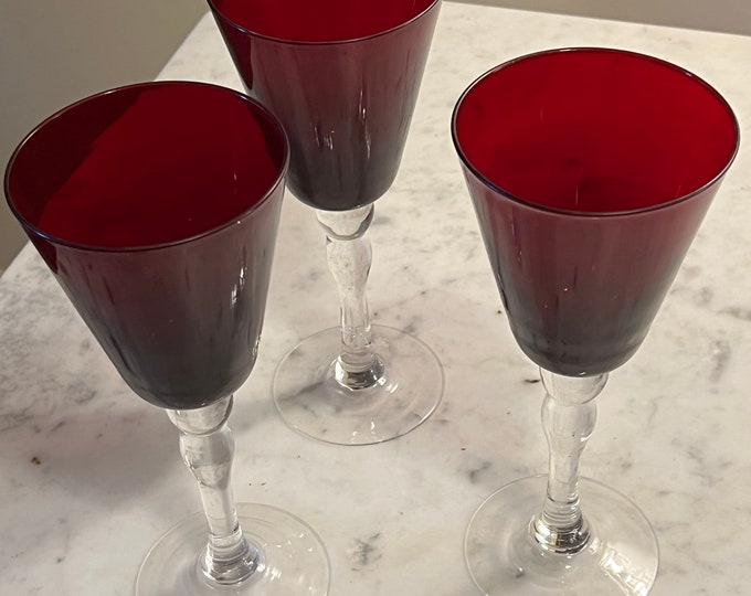 Fenton Ruby Red 3 wine glasses 4 1/2” tall 2.5” wide