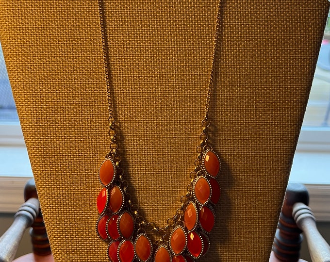 Vintage Coral Orange Necklace With Gold Style Chain Jewelry Pretty Things, Lover Antiques and Vintage
