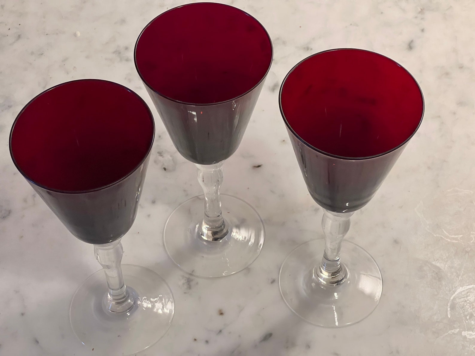 Ruby Red Wine Glasses Set of 3 Mid Century Modern Glass Art Etsy
