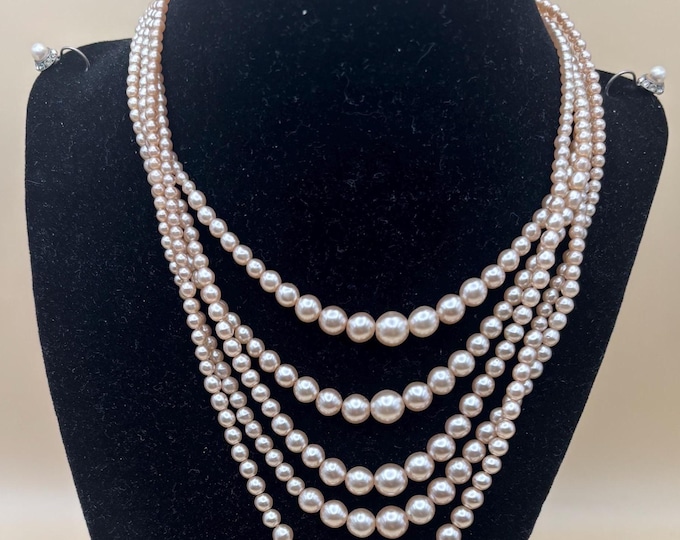 Vintage Pearl Multi Layered Stone Necklace Lover Antiques and Vintage
