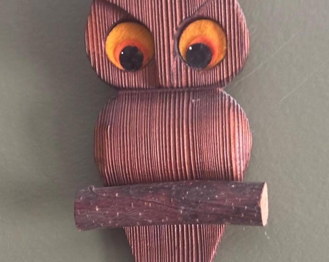 Vintage 1960s Cryptomeria Wood Owl Wall Hanging Mid Century Modern Witco Decor