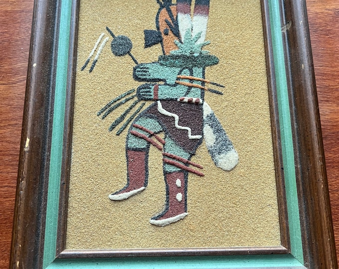 Vintage Navajo sand art signed by Ernest Hunt