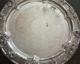 Antique Wallace Silver Plate on Copper Large Platter Numbered L2158 Adorned with Roses Lover Antiques and Vintage