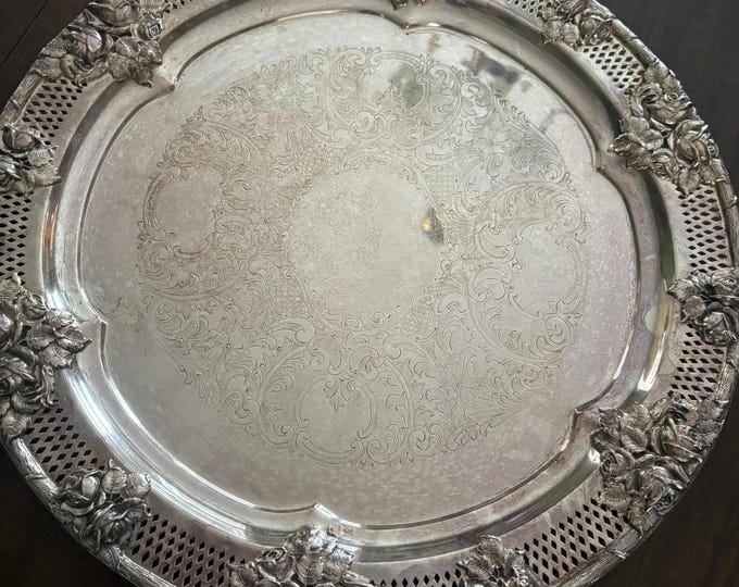 Antique Wallace Silver Plate on Copper Large Platter Numbered L2158 Adorned with Roses Lover Antiques and Vintage