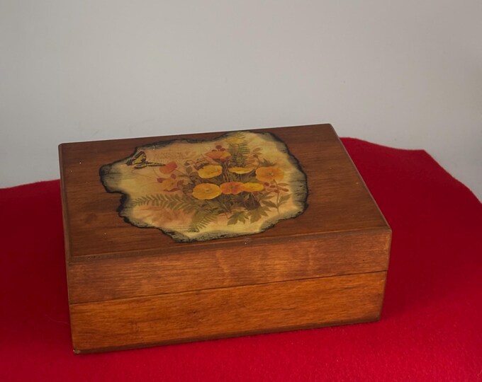 Vintage Cedar Wooden Box Lined Trinket Box Lover Antiques and Vintage