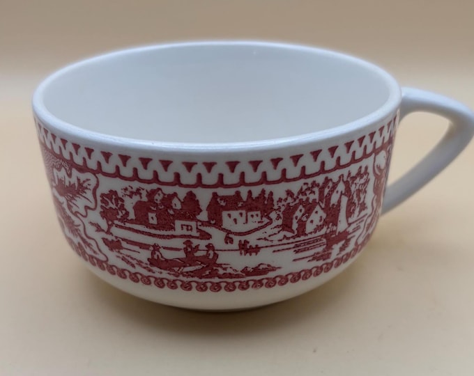 Vintage Red & White Large Coffee Mug Transferware Red Cup Lover Antiques and Vintage