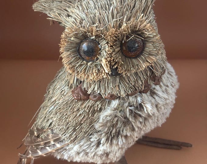 Handmade Rustic Owl Sculpture, Folk Art Standing Owl Bird, Lover Antiques and Vintage