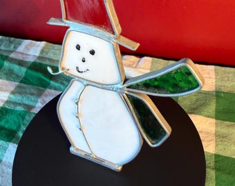 Vintage Stained Glass Snowman Decoration