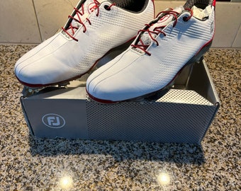 Footjoy DNA Mens Golf Shoes Size 14 Golfing Athletic Ware White/Fire Red In Original FJ bag & box as shown in like new condition