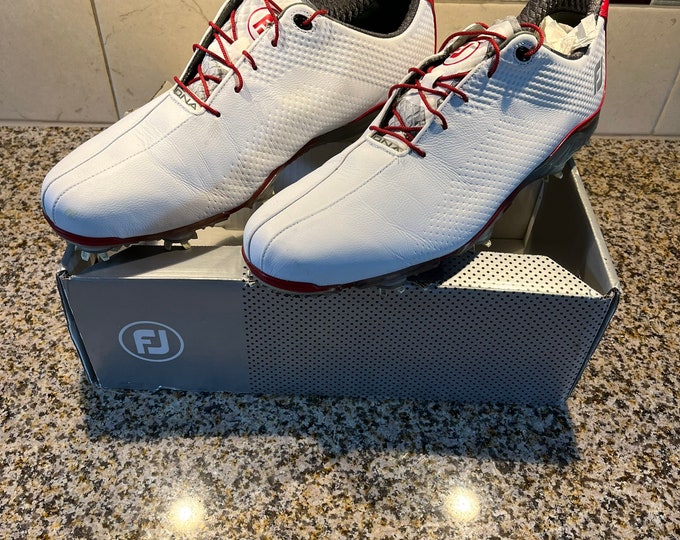 Footjoy DNA Mens Golf Shoes Size 14 Golfing Athletic Ware White/Fire Red In Original FJ bag & box as shown in like new condition